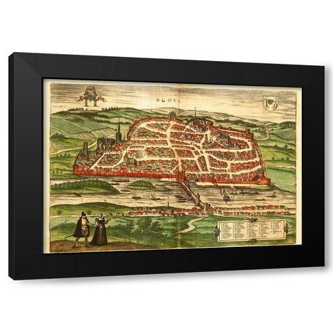Blois Black Modern Wood Framed Art Print with Double Matting by Hogenberg, Braun