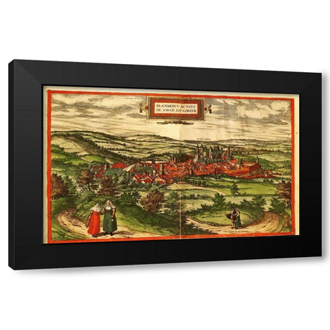 Blamont Black Modern Wood Framed Art Print by Hogenberg, Braun