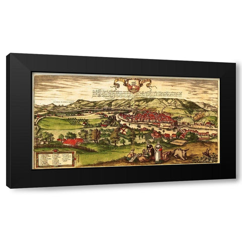 Bilbao Black Modern Wood Framed Art Print with Double Matting by Hogenberg, Braun