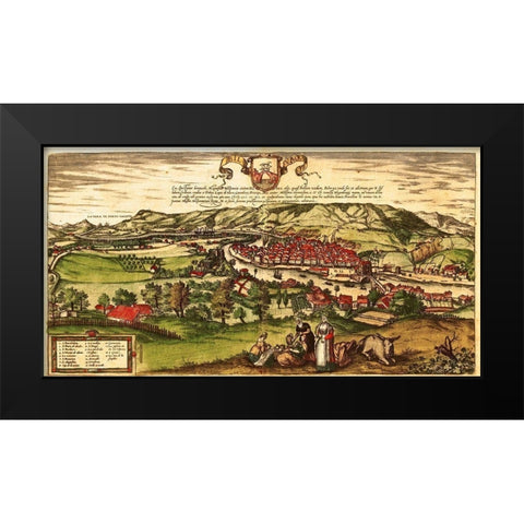 Bilbao Black Modern Wood Framed Art Print by Hogenberg, Braun