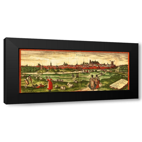 Bourges A Roman City Black Modern Wood Framed Art Print with Double Matting by Hogenberg, Braun