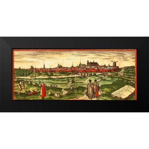 Bourges A Roman City Black Modern Wood Framed Art Print by Hogenberg, Braun