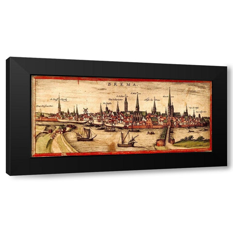 Bremen Black Modern Wood Framed Art Print with Double Matting by Hogenberg, Braun