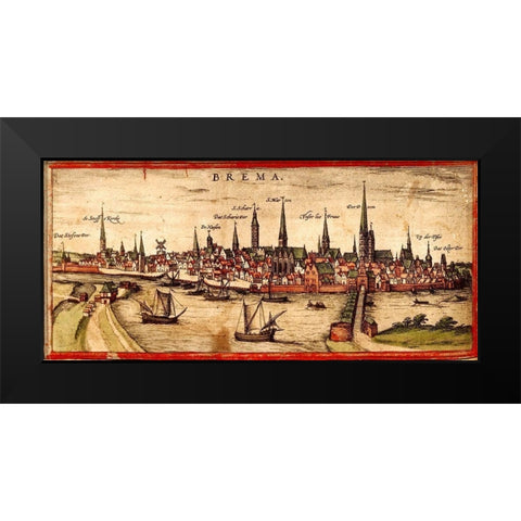 Bremen Black Modern Wood Framed Art Print by Hogenberg, Braun