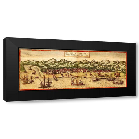 Calicut Black Modern Wood Framed Art Print by Hogenberg, Braun