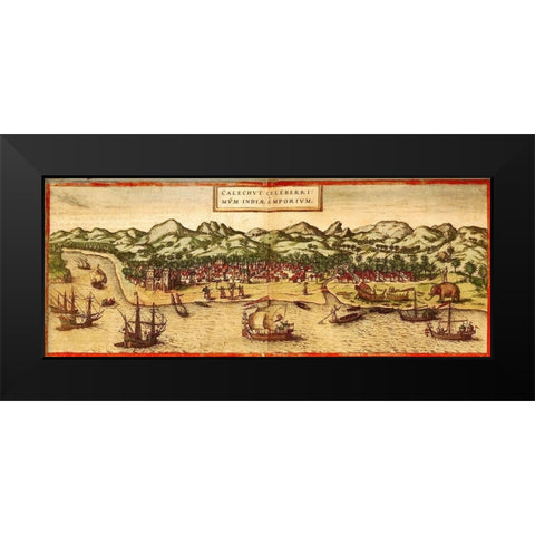 Calicut Black Modern Wood Framed Art Print by Hogenberg, Braun