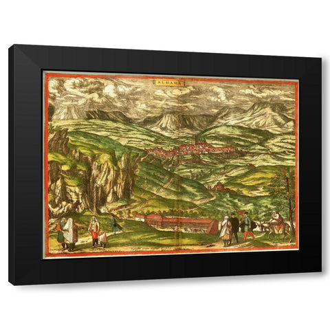 Alhama de Granada Black Modern Wood Framed Art Print with Double Matting by Hogenberg, Braun