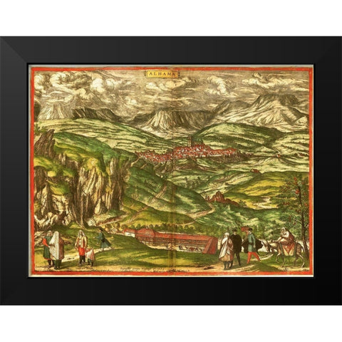 Alhama de Granada Black Modern Wood Framed Art Print by Hogenberg, Braun