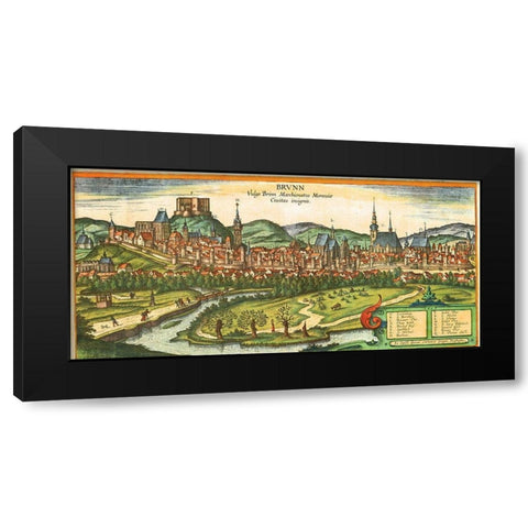 Brno Black Modern Wood Framed Art Print by Hogenberg, Braun