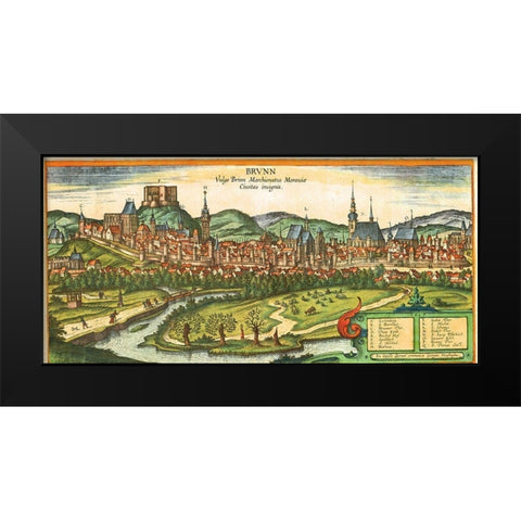 Brno Black Modern Wood Framed Art Print by Hogenberg, Braun