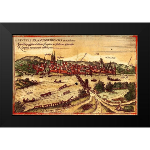 Frankfurt an der Oder Black Modern Wood Framed Art Print by Hogenberg, Braun