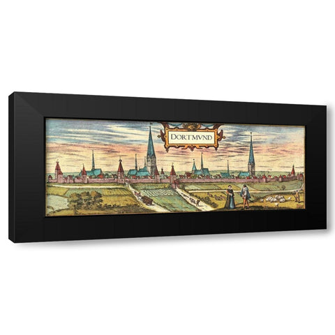 Dortmund-Germany a town in the Ruhr Industrial District now known for its Green Spaces Black Modern Wood Framed Art Print with Double Matting by Hogenberg, Braun