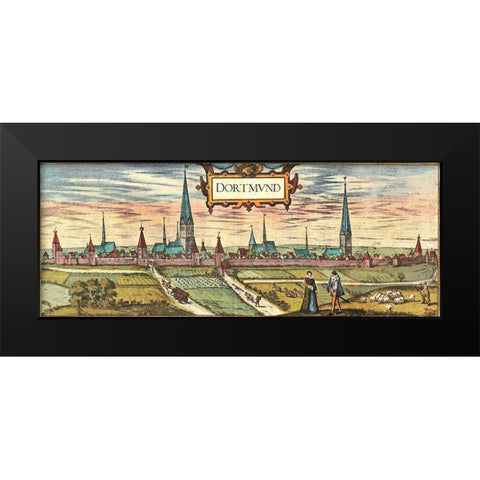 Dortmund-Germany a town in the Ruhr Industrial District now known for its Green Spaces Black Modern Wood Framed Art Print by Hogenberg, Braun
