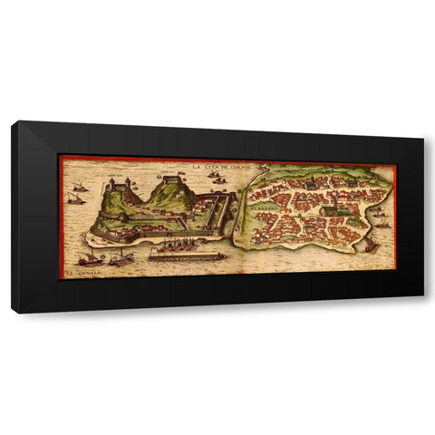 Corfu Greece Black Modern Wood Framed Art Print with Double Matting by Hogenberg, Braun