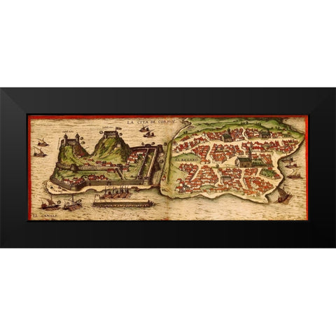 Corfu Greece Black Modern Wood Framed Art Print by Hogenberg, Braun