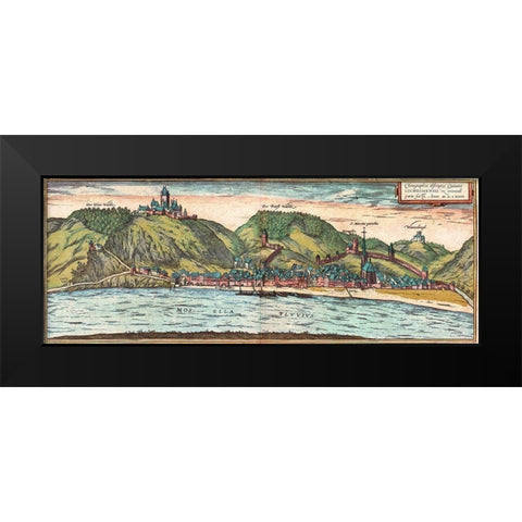 Cochem Black Modern Wood Framed Art Print by Hogenberg, Braun