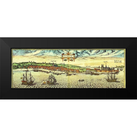 Elsinore Denmark Black Modern Wood Framed Art Print by Hogenberg, Braun