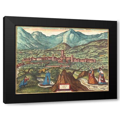 Fondi Italy Black Modern Wood Framed Art Print with Double Matting by Hogenberg, Braun