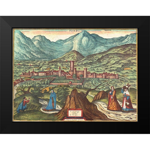 Fondi Italy Black Modern Wood Framed Art Print by Hogenberg, Braun