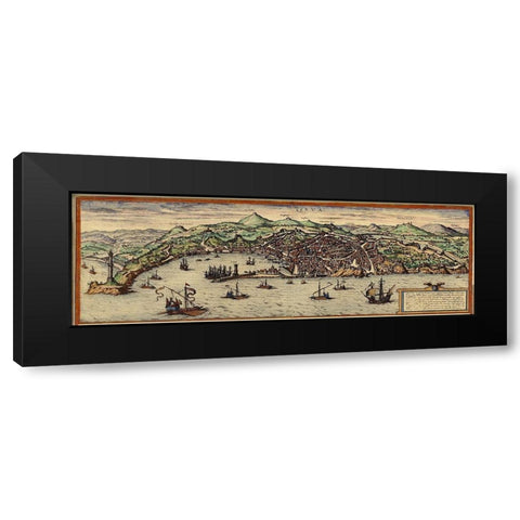 Genoa Black Modern Wood Framed Art Print with Double Matting by Hogenberg, Braun