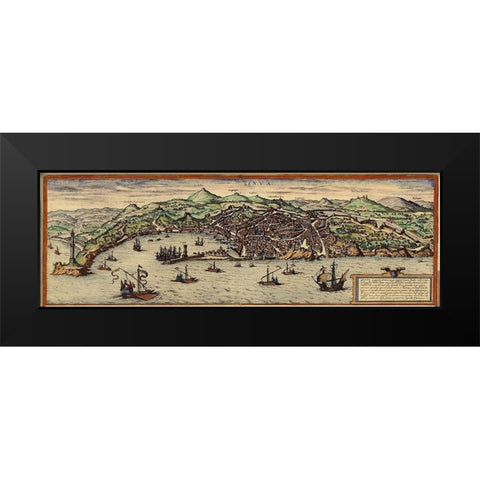 Genoa Black Modern Wood Framed Art Print by Hogenberg, Braun