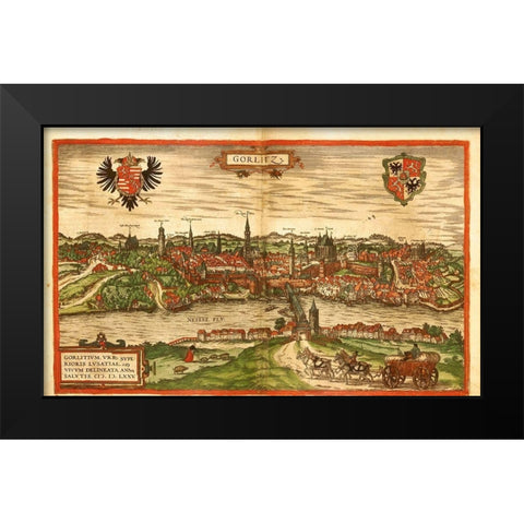 Gorlitz Germany Black Modern Wood Framed Art Print by Hogenberg, Braun