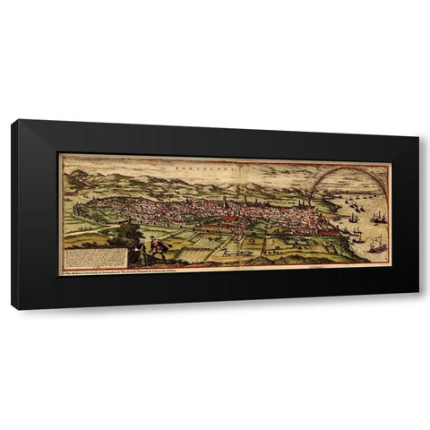 Barcelona Spain Black Modern Wood Framed Art Print with Double Matting by Hogenberg, Braun