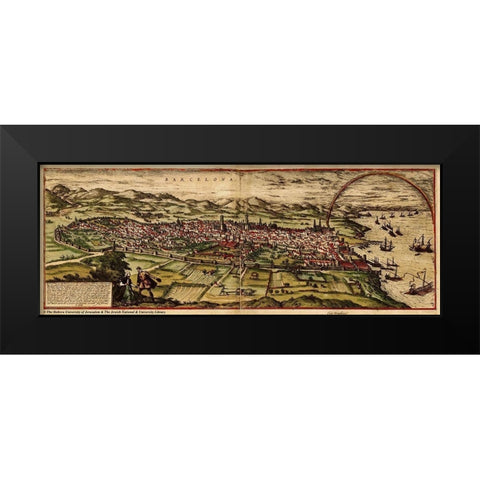 Barcelona Spain Black Modern Wood Framed Art Print by Hogenberg, Braun