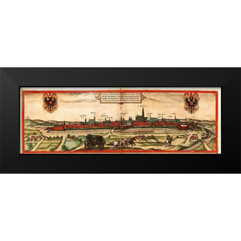 Vienna Austria Wien Black Modern Wood Framed Art Print by Hogenberg, Braun