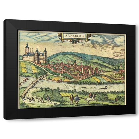 Arnsberg Germany Black Modern Wood Framed Art Print by Hogenberg, Braun