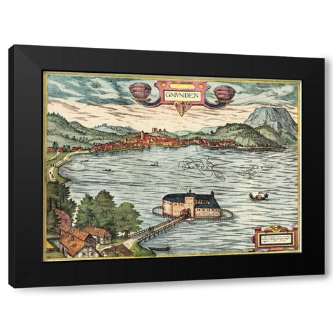 Gmunden Austria  Black Modern Wood Framed Art Print by Hogenberg, Braun