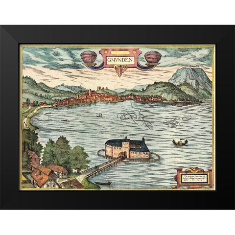 Gmunden Austria  Black Modern Wood Framed Art Print by Hogenberg, Braun