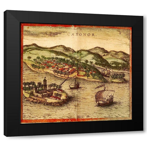 Cannanore Kannur India Black Modern Wood Framed Art Print with Double Matting by Hogenberg, Braun