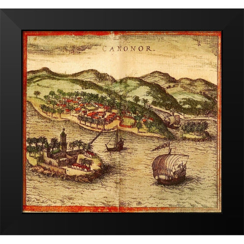 Cannanore Kannur India Black Modern Wood Framed Art Print by Hogenberg, Braun