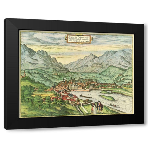 Innsbruck Austria Tyrol Black Modern Wood Framed Art Print by Hogenberg, Braun