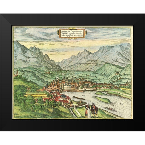 Innsbruck Austria Tyrol Black Modern Wood Framed Art Print by Hogenberg, Braun