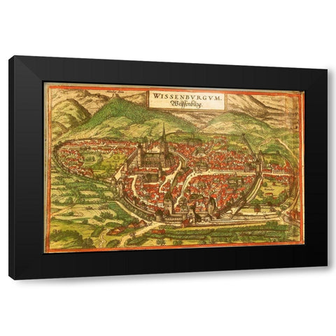 Wissembourg White Castle Alsace Black Modern Wood Framed Art Print by Hogenberg, Braun
