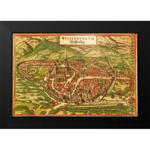 Wissembourg White Castle Alsace Black Modern Wood Framed Art Print by Hogenberg, Braun