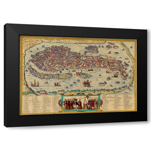 Venice Italy Black Modern Wood Framed Art Print by Hogenberg, Braun