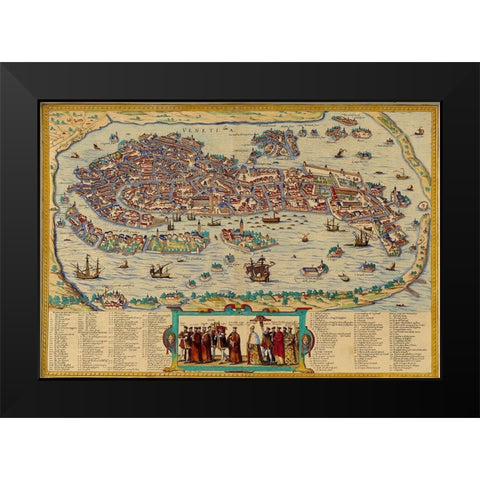 Venice Italy Black Modern Wood Framed Art Print by Hogenberg, Braun
