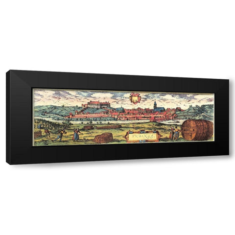 Tubingen Black Modern Wood Framed Art Print with Double Matting by Hogenberg, Braun
