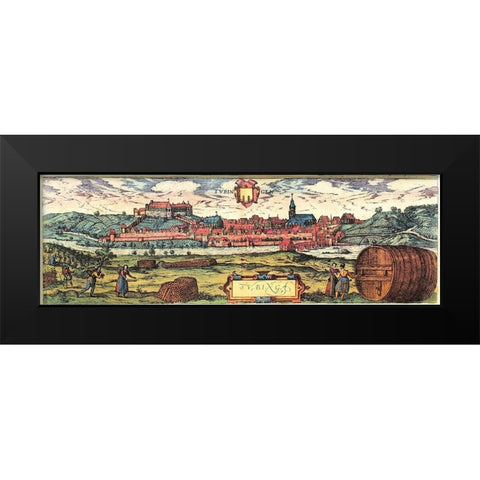 Tubingen Black Modern Wood Framed Art Print by Hogenberg, Braun