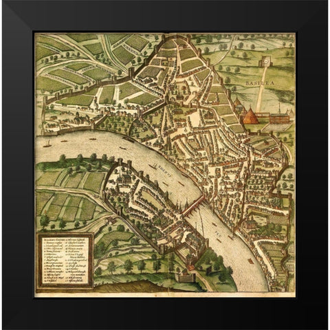 Basel Basle Switzerland Black Modern Wood Framed Art Print by Hogenberg, Braun