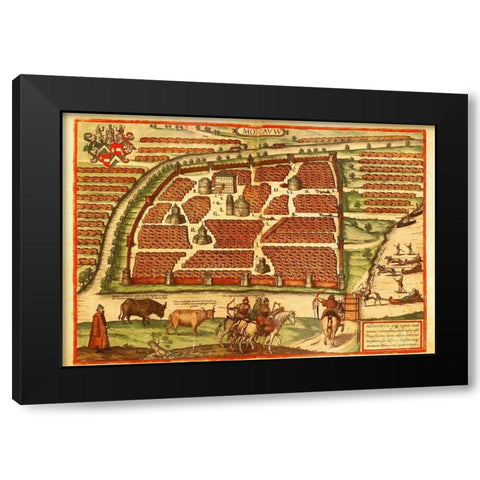 Moscow Moskva Russia Black Modern Wood Framed Art Print by Hogenberg, Braun