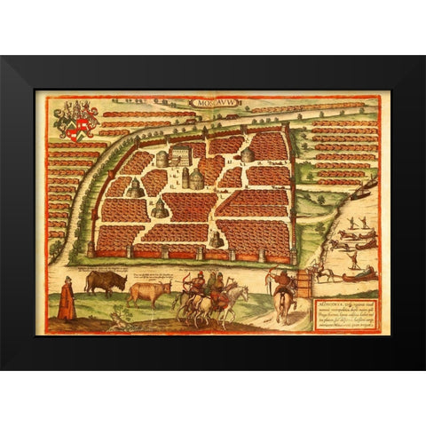 Moscow Moskva Russia Black Modern Wood Framed Art Print by Hogenberg, Braun
