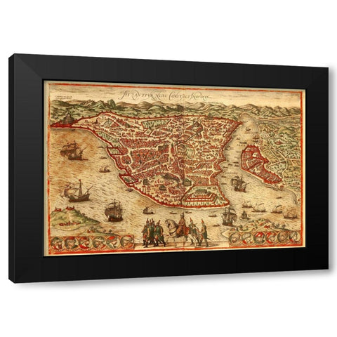 Istanbul Black Modern Wood Framed Art Print by Hogenberg, Braun