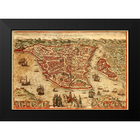 Istanbul Black Modern Wood Framed Art Print by Hogenberg, Braun