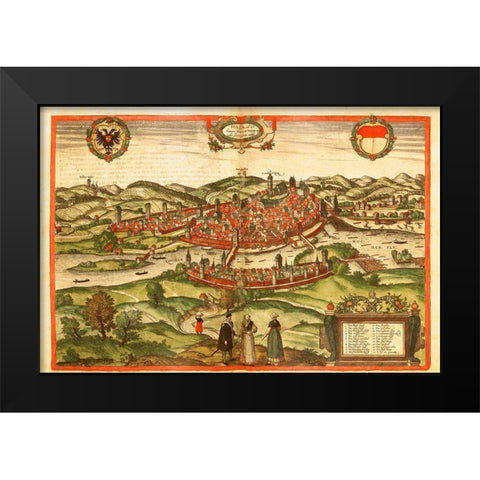 Swabischhall Swabia Germany Black Modern Wood Framed Art Print by Hogenberg, Braun