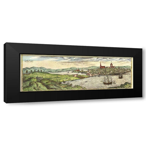 Stockholm Sweden Black Modern Wood Framed Art Print with Double Matting by Hogenberg, Braun
