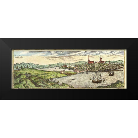 Stockholm Sweden Black Modern Wood Framed Art Print by Hogenberg, Braun